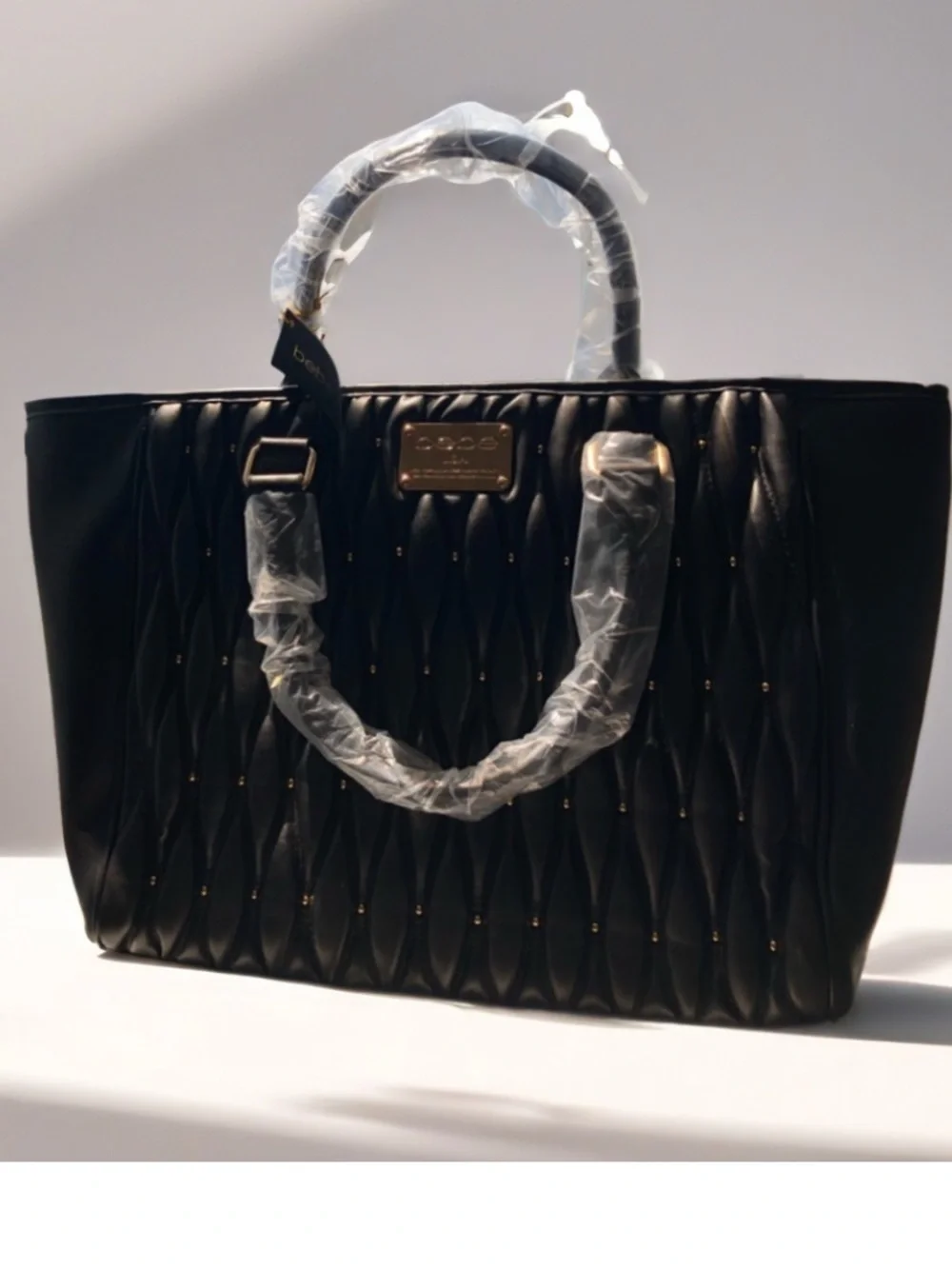 Bebe Diamanda Studded Quilted Zipper Tote Bag Black. NWT